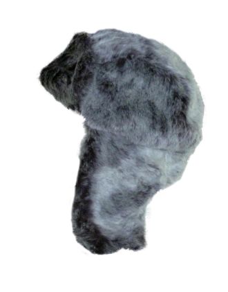 Grey And Purple Faux Fur Trapper With Pom-Pom Tassles