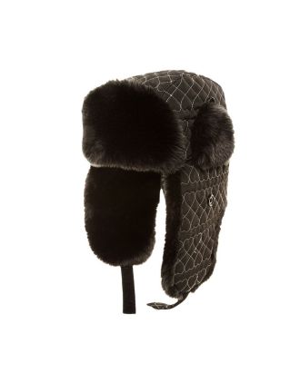 Heart Patterned Trapper Hat With Faux Fur Trim