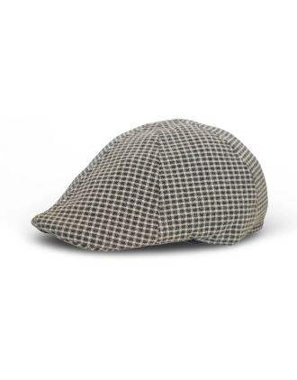 Grey Linen Gingham Design Six Panel Flat Cap