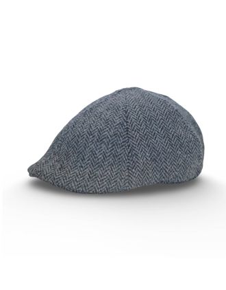 Herringbone Six Panel Flat Cap Grey Charcoal Blue Lines