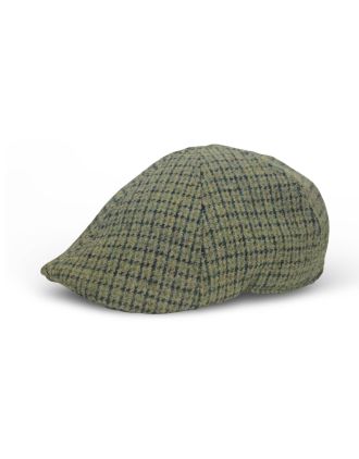 Houndstooth Six Panel Flat Cap Grey Charcoal Blue Lines