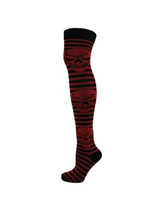 Skulls On Assorted Stripes Over The Knee Socks