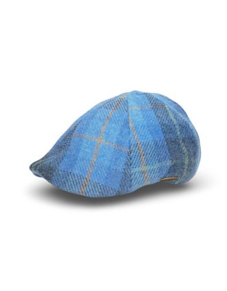 Six Panel Blue and Light Blue Check Design with Orange and Yellow Lines