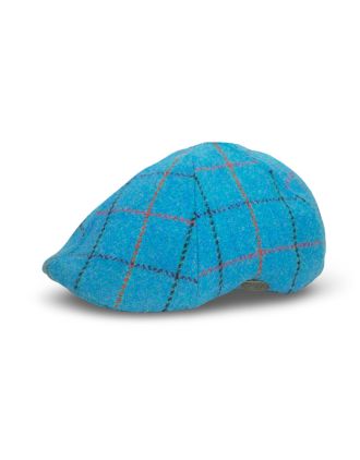 Six Panel Aquamarine Blue Check Design with Orange, Black and Blue Lines