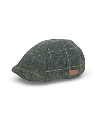 Six Panel Forest Green Herringbone Design with white stripes 
