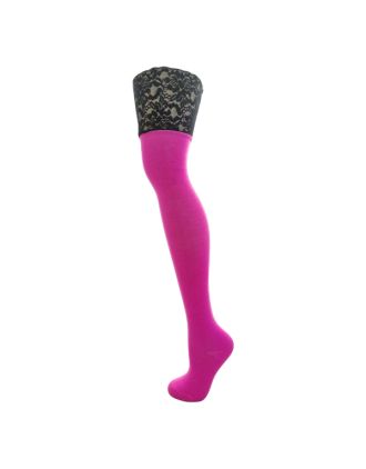 Fuchsia Over the Knee Socks with Ribbon