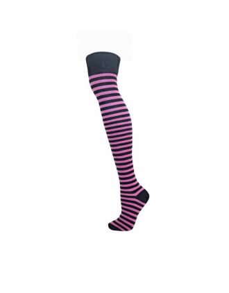 Pink & Black Thin Striped Over The Knee Socks