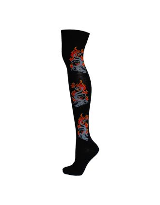 Dark Grey Dragon On Flame Over The Knee Socks