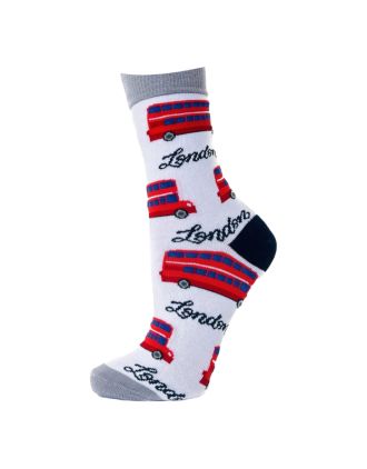 London Red Bus On White Woman Ankle Socks