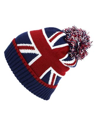 Union Jack Beanie Hat with Red Lining