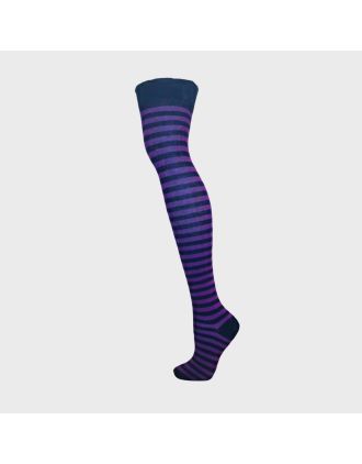 Purple & Black Thin Striped Over The Knee Socks