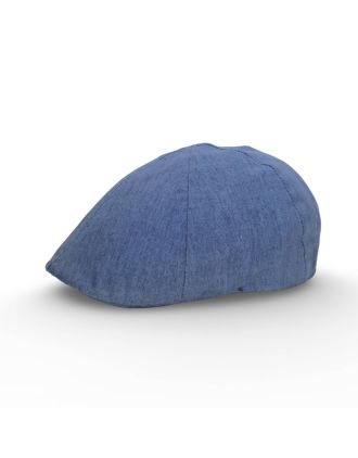 Six Panel Blue Linen Flat Cap