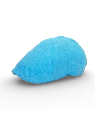 Six Panel Light Turquoise Plain Linen Flat Cap