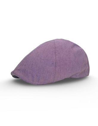 Six Panel Purple Linen Flat Cap