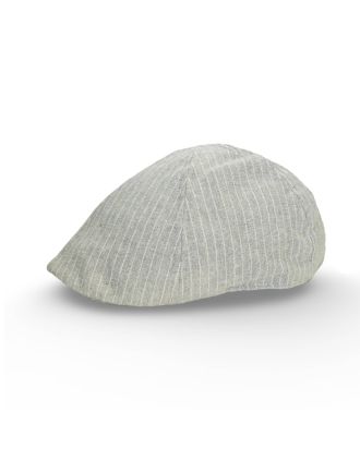 Six Panel Silver and White Thin Stripes Linen Flat Cap