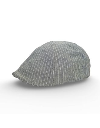 Six Panel Classic Grey with Thin White Lines Linen Flat Cap