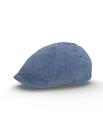Six Panel Blue Denim Flat Cap