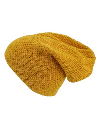 Mustard Cable Knit Slouchy Beanie Hat