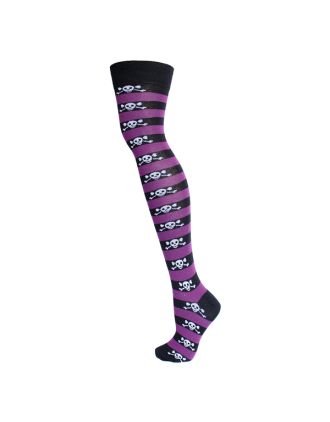 Purple Skull Stripe Over The Knee Socks