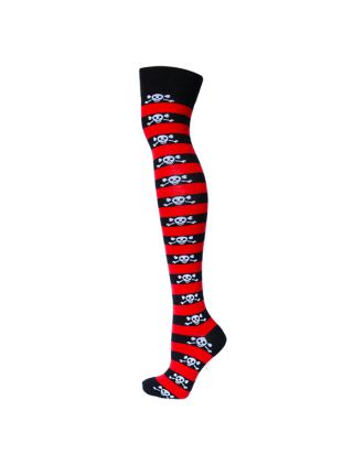 Red  Skull Stripe Over The Knee Socks