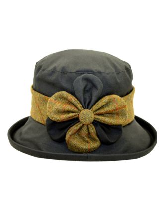 Hawkins Ladies Wax Hat With Tweed Band And Flower