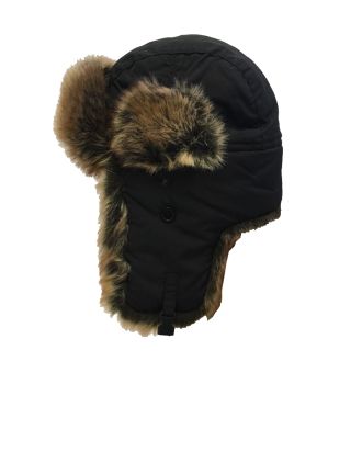 Black Colour Faux fur Trim Trapper Hat