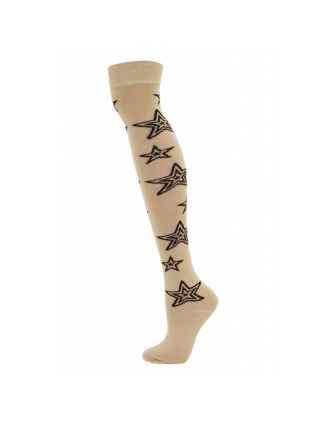 Over The Knee Star Design on Beige Socks - SLO-0813