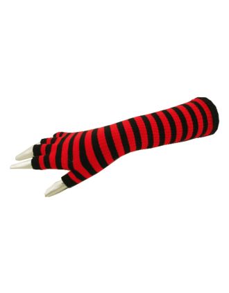 Black And Red Stripe Fingerless Long Gloves 