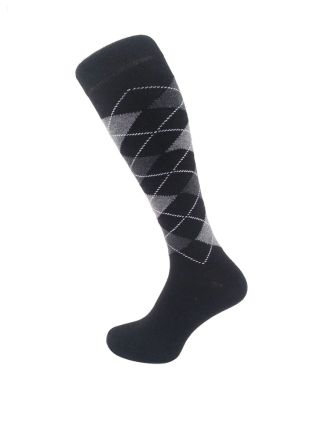 Grey on Black Argyle Design Mens Knee High Socks
