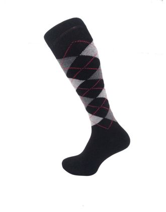 Black and Grey Argyle Design Mens Knee High Socks