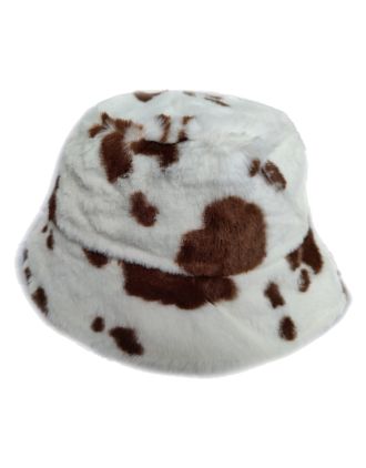 Brown & White Roll Back Cow Print Bucket Hat