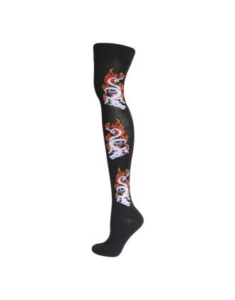 White Dragon On Flame Over The Knee Socks