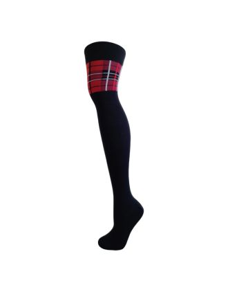 Red Check On Black Design Ladies Over The Knee Socks