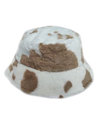 Cream & White Roll Back Cow Print Bucket Hat