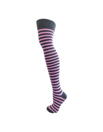 Pink and Grey Thin Stripe Over the Knee Socks