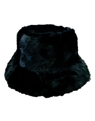 Macahel Plain Black Fluffy Bucket Hats