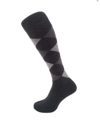 Grey Argyle Design Mens Knee High Socks