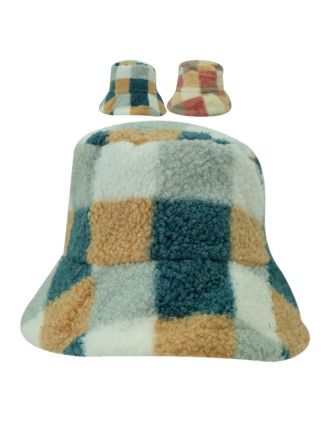 Assorted Adjustable Checked Fluffy Bucket Hats