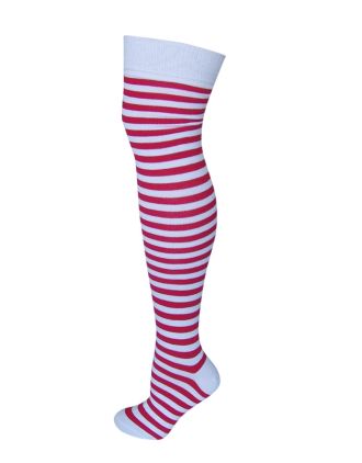 White and Red Thin Stripes Over The Knee Socks