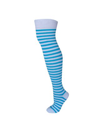 Turquoise and White Thin Stripe Over the Knee Socks