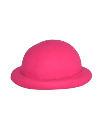 Fuchsia Wool Derby Rolled Up Brim Bowler Hat