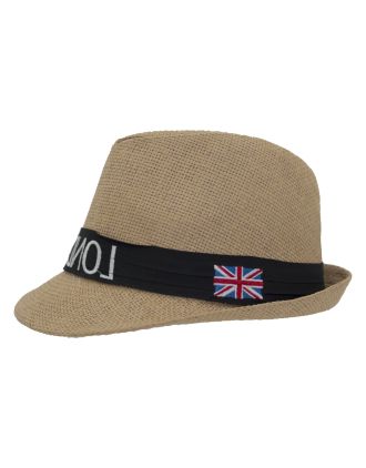 Natural Straw Trilby Hat London Souvenir With Black Band