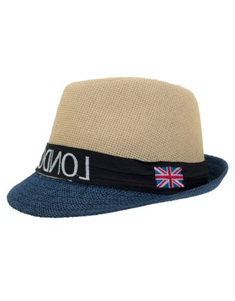 Natural and Blue Straw Trilby Hat London Souvenir With Black Band