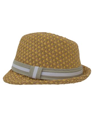 Natural Straw Trilby Hat With Black Band