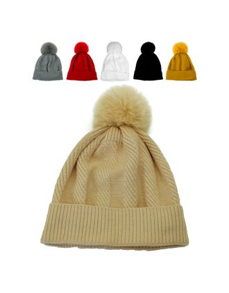 Assorted Color Lined Winter  Pompom Beanies