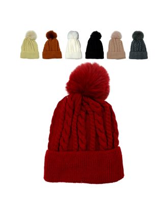 Womens Assorted Color Pompom Beanies