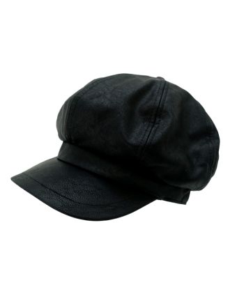Black Faux Leather Newsboy Hat