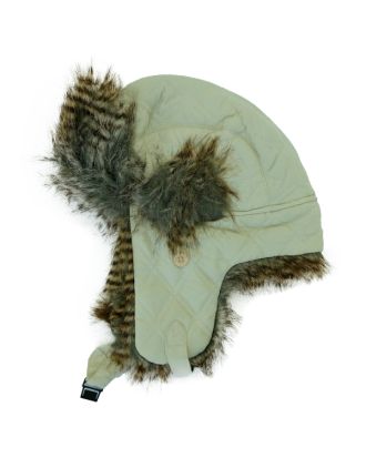 Unisex White Trapper Hat With Striped Faux Fur