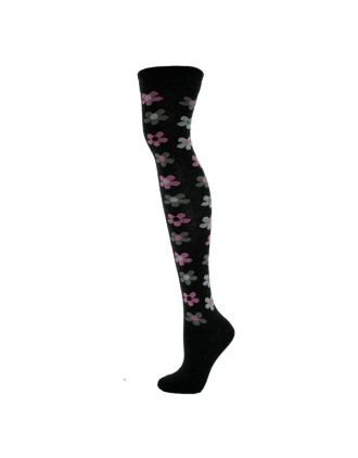 Flower Design Grey Over the Knee Socks