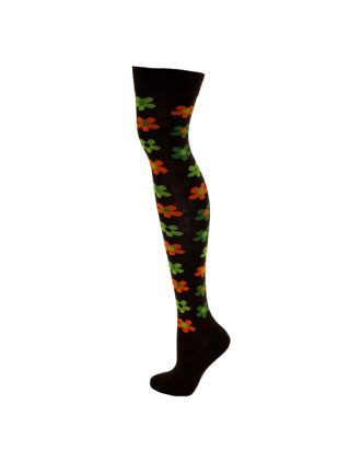 Flower Design Brown Over the Knee Socks